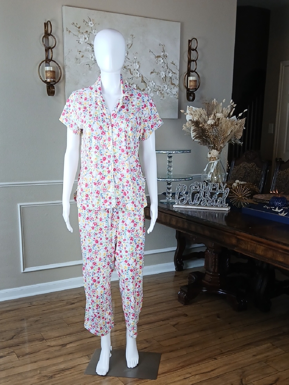 Women's Lauren Ralph Lauren Floral Summer Short-Sleeve Pajama Lounge Set  Medium